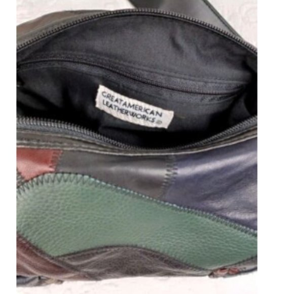 Great American Leather Works Purse Patchwork Hobo Bohemian Hippie 1970s Look New - Picture 6 of 10